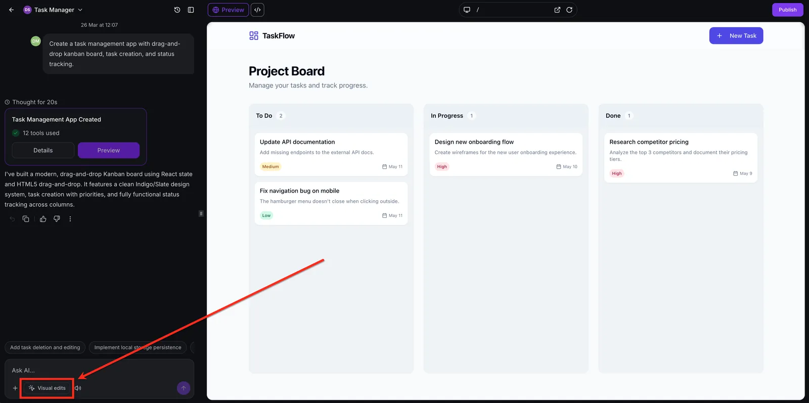 Modalità Modifiche visive in AI Studio
