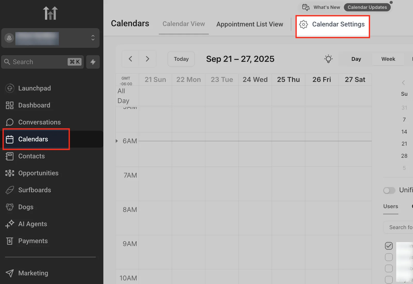 Schermata Impostazioni Calendario