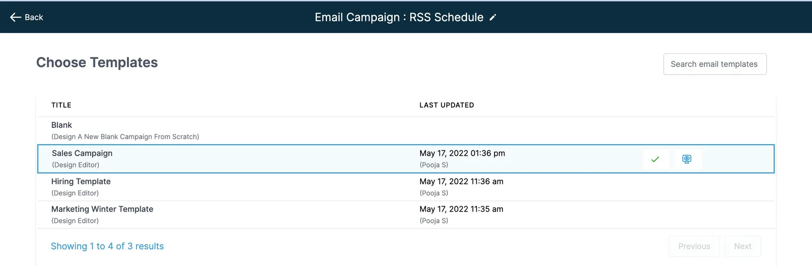 Selezione template email