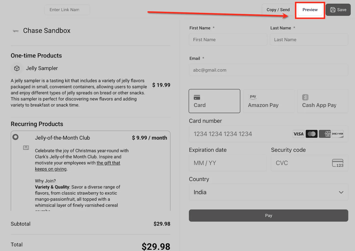 Pulsante Anteprima della pagina di checkout