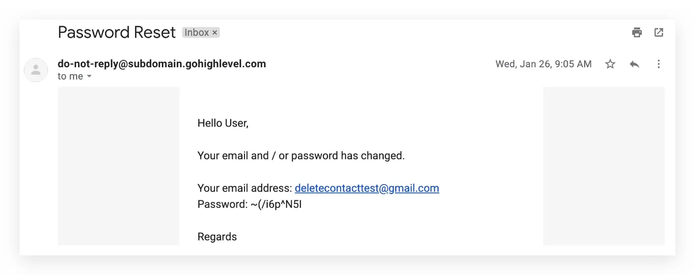 Email Ripristina Password