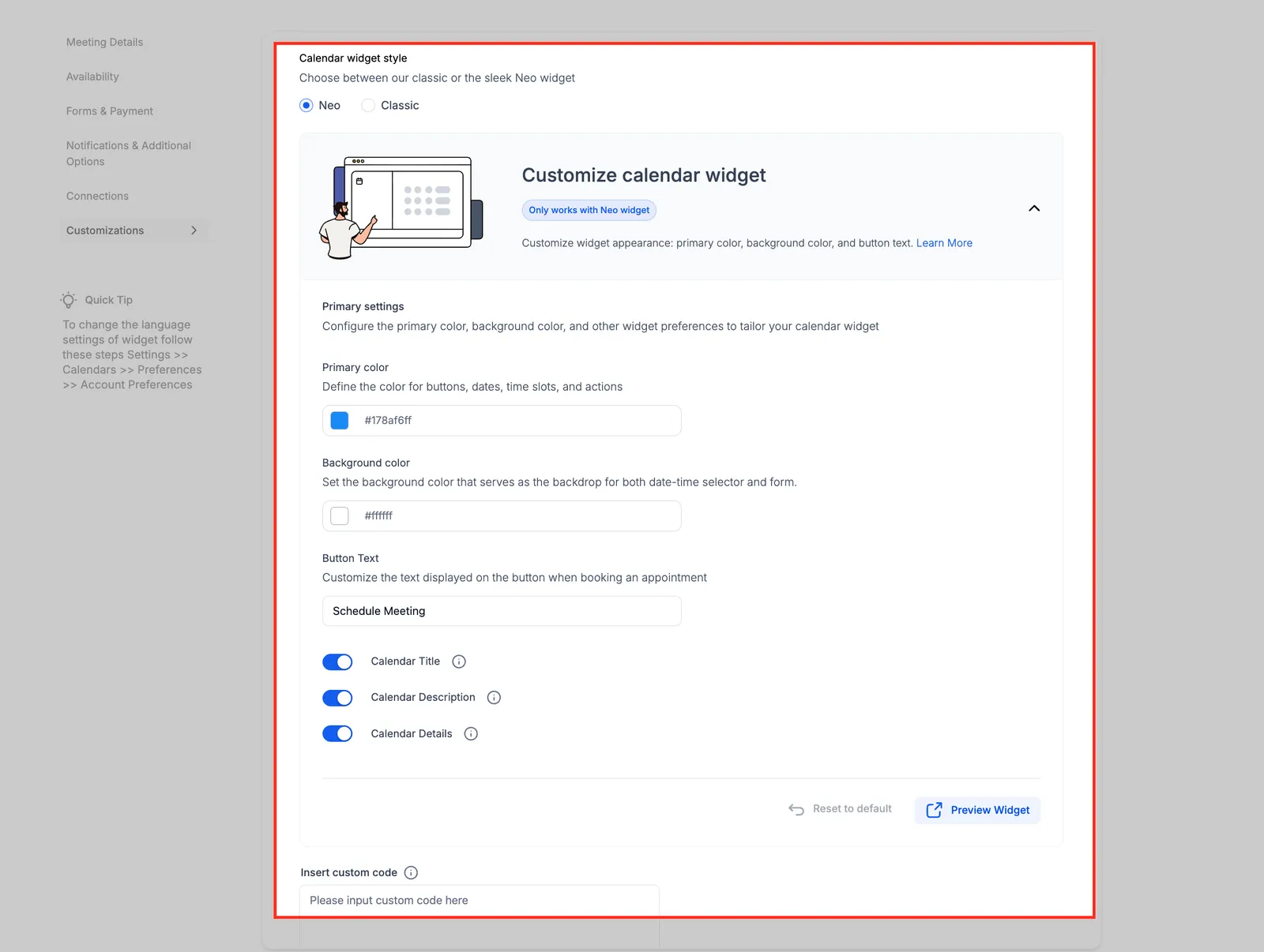 Esempio di widget Neo