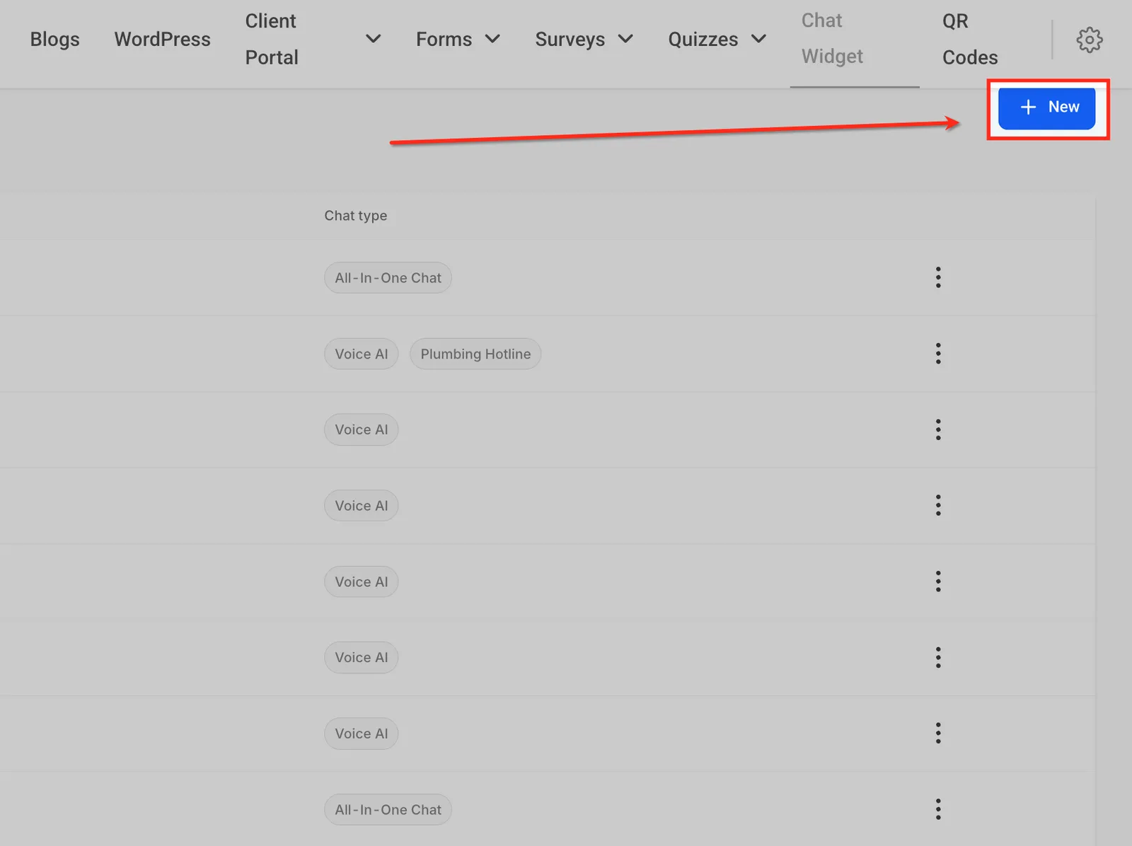 Pulsante Nuovo Chat Widget in Squadd