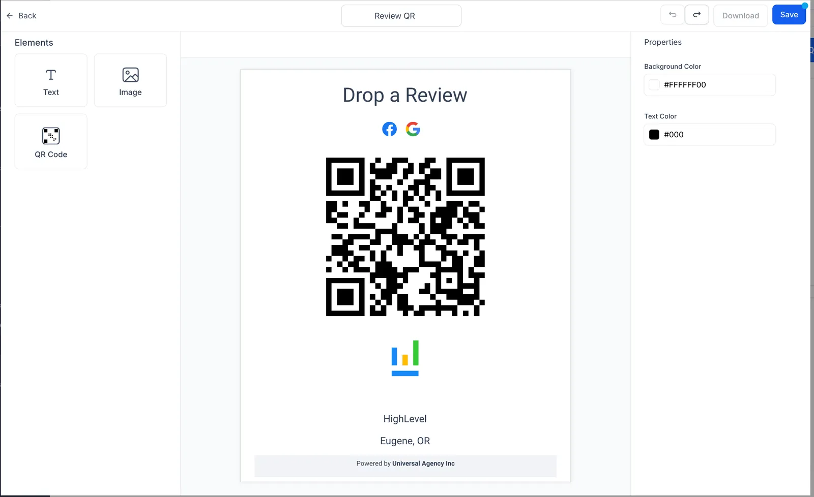 Schermata personalizzazione QR Code