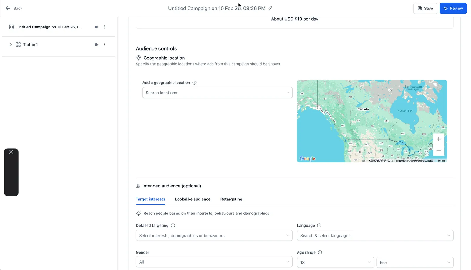 Selezione posizione geografica campagna