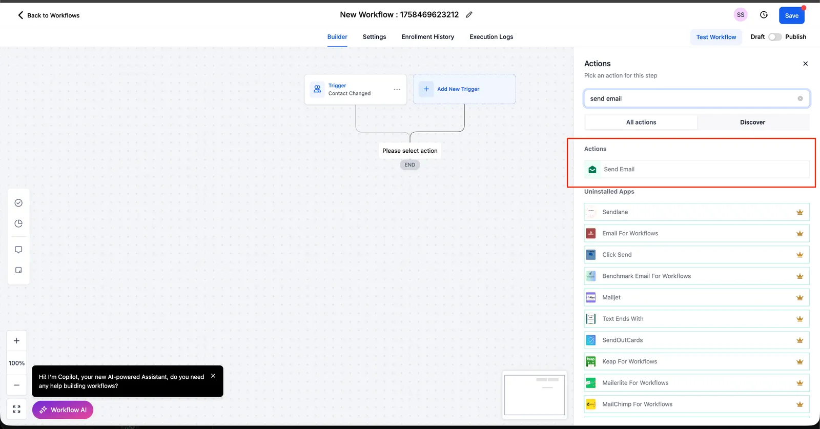 Aggiungi un'azione Invia Email al workflow