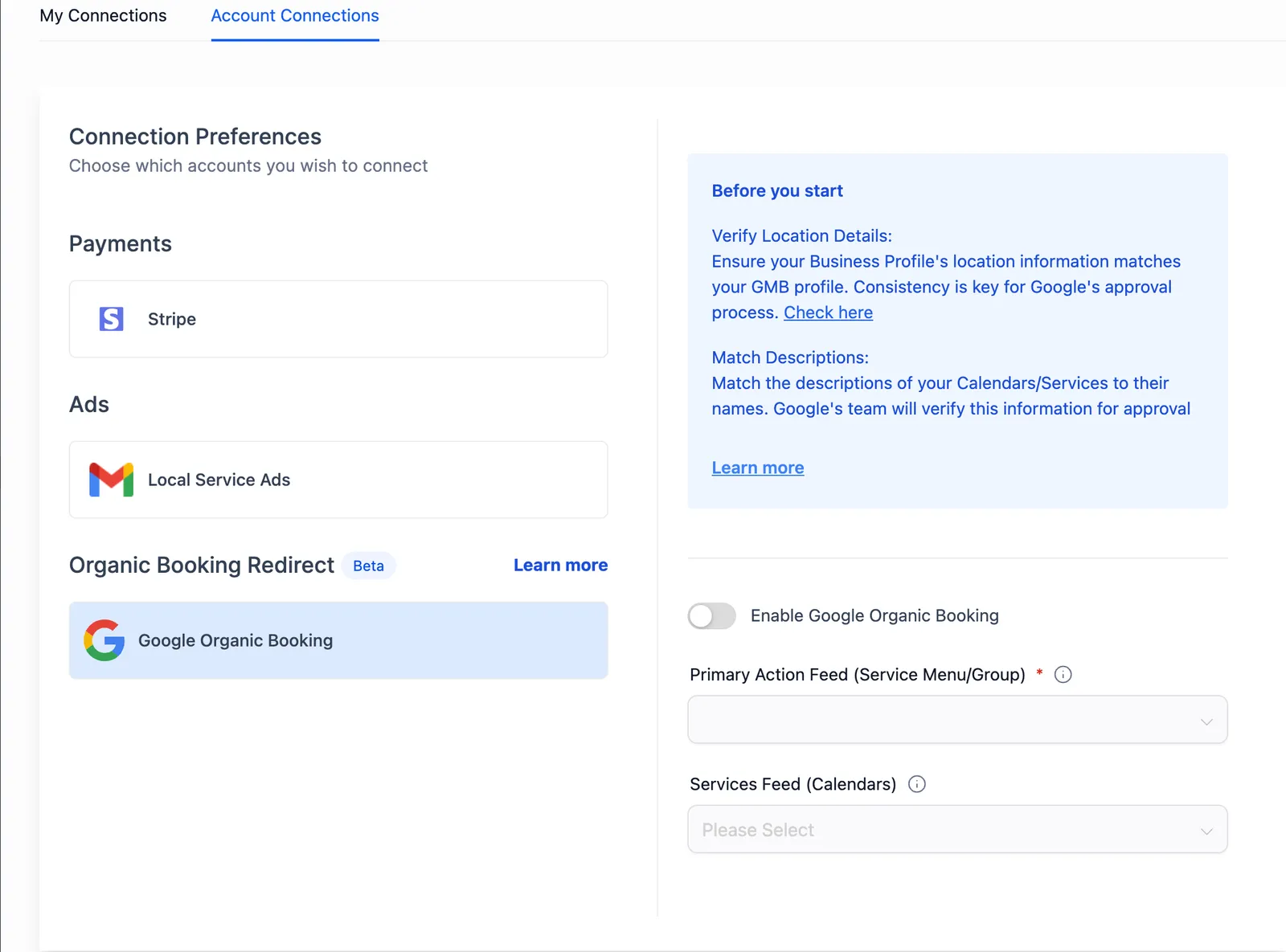 Conferma disabilitazione integrazione Prenotazione Organica Google