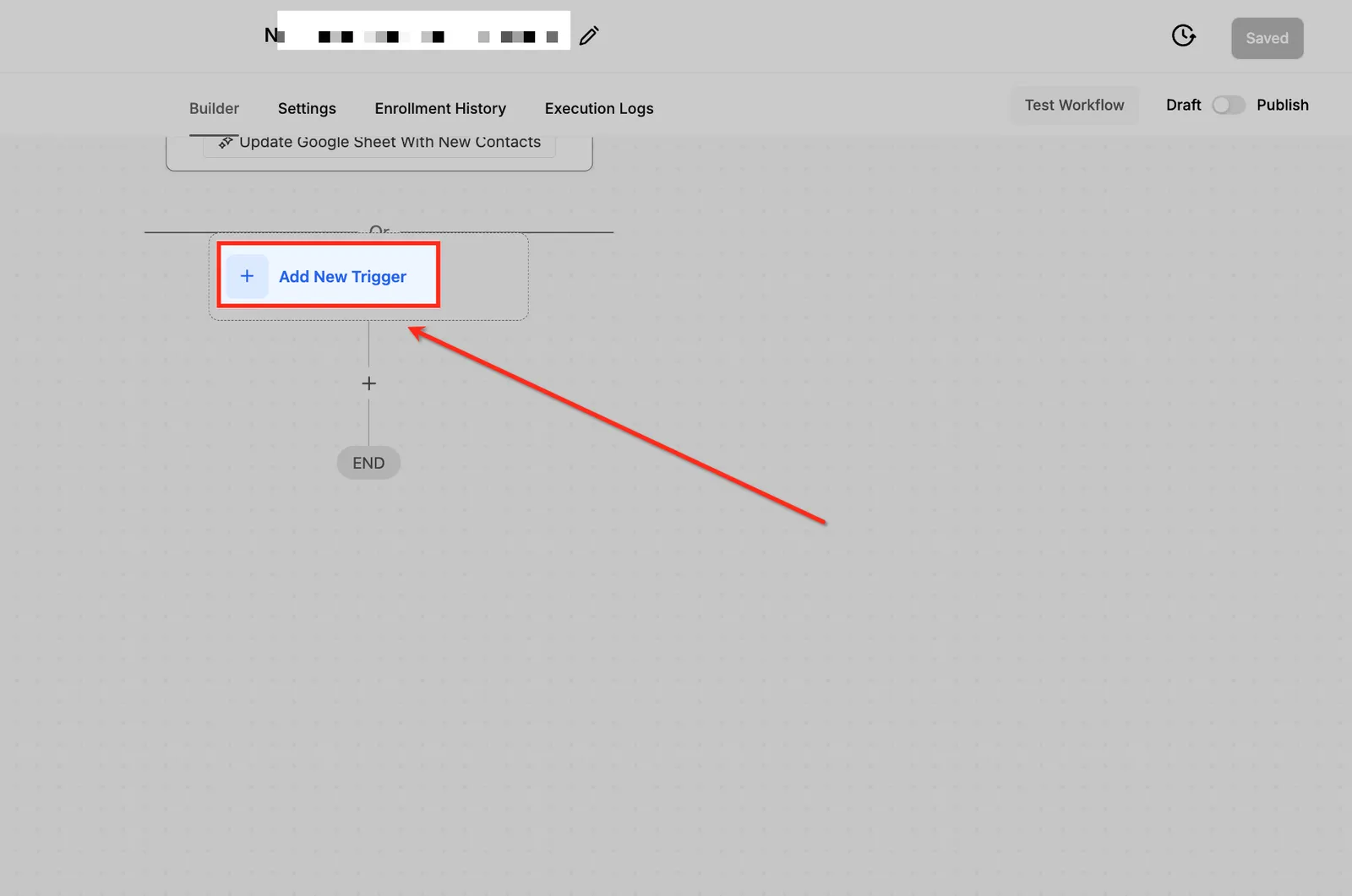 Aggiunta di un nuovo Trigger nel Workflow Builder