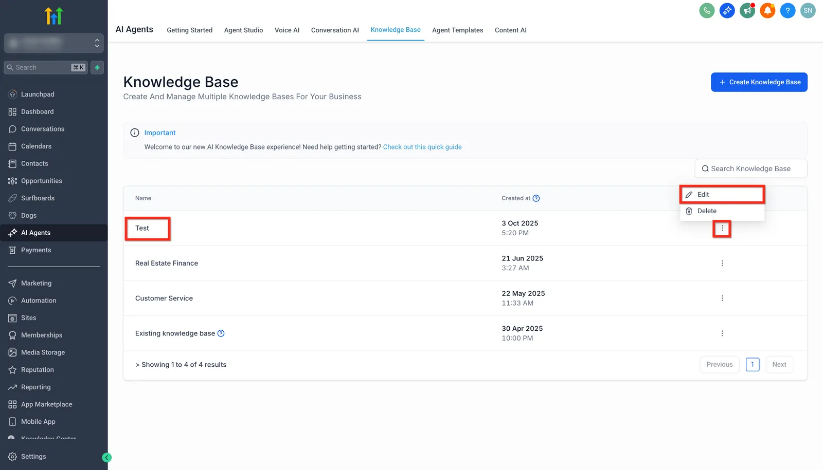Modifica Knowledge Base esistente