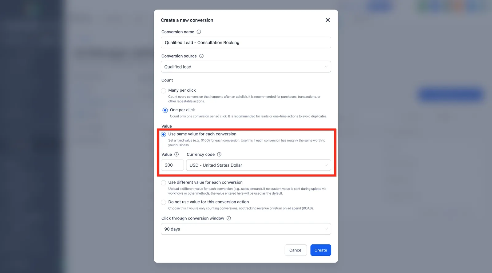 Opzione stesso valore per ogni conversione