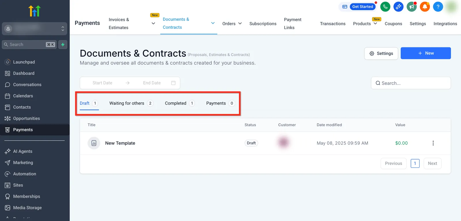 Dashboard stato documenti e contratti