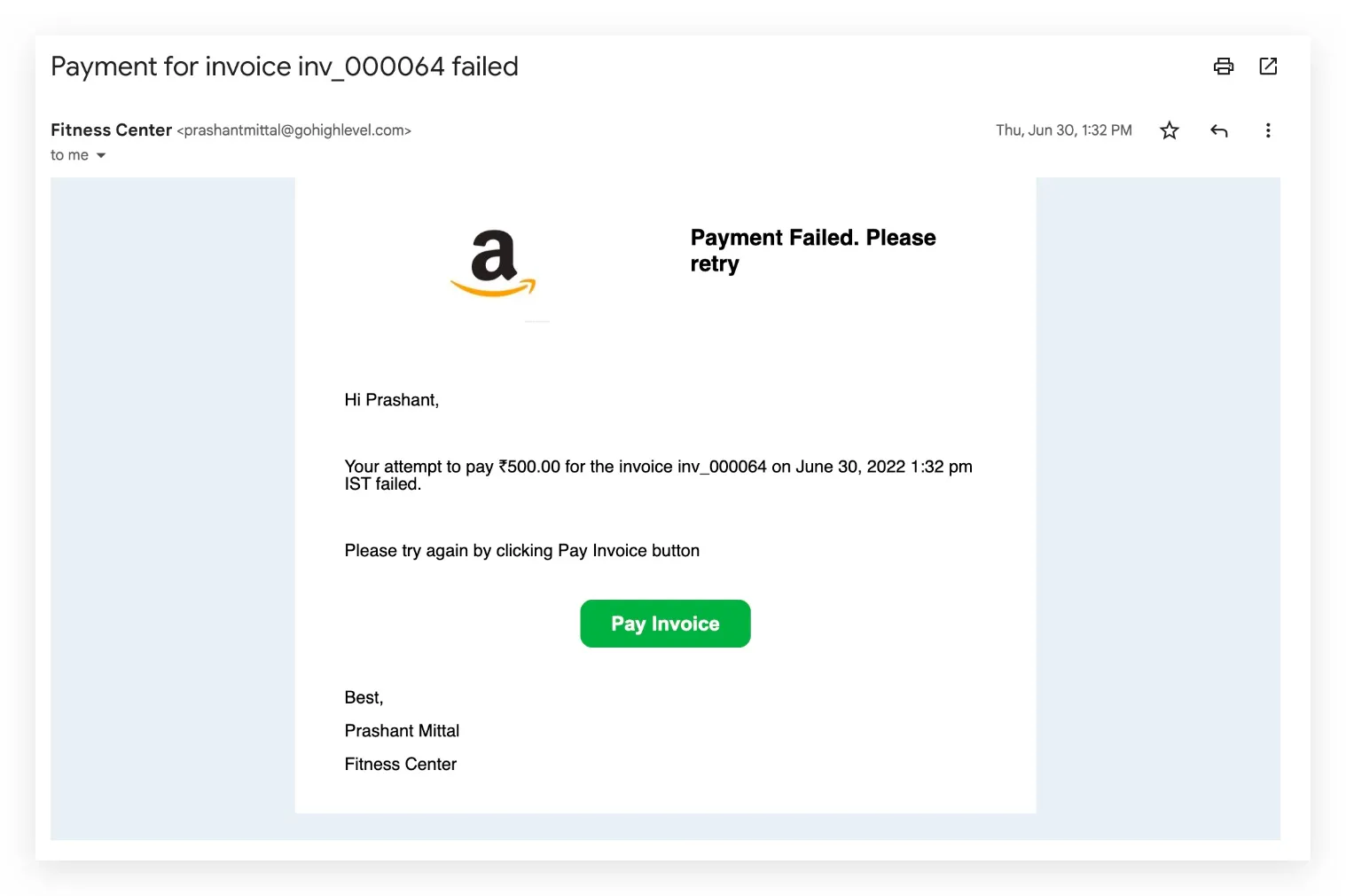 Cliente finale — tentativo di pagamento fallito