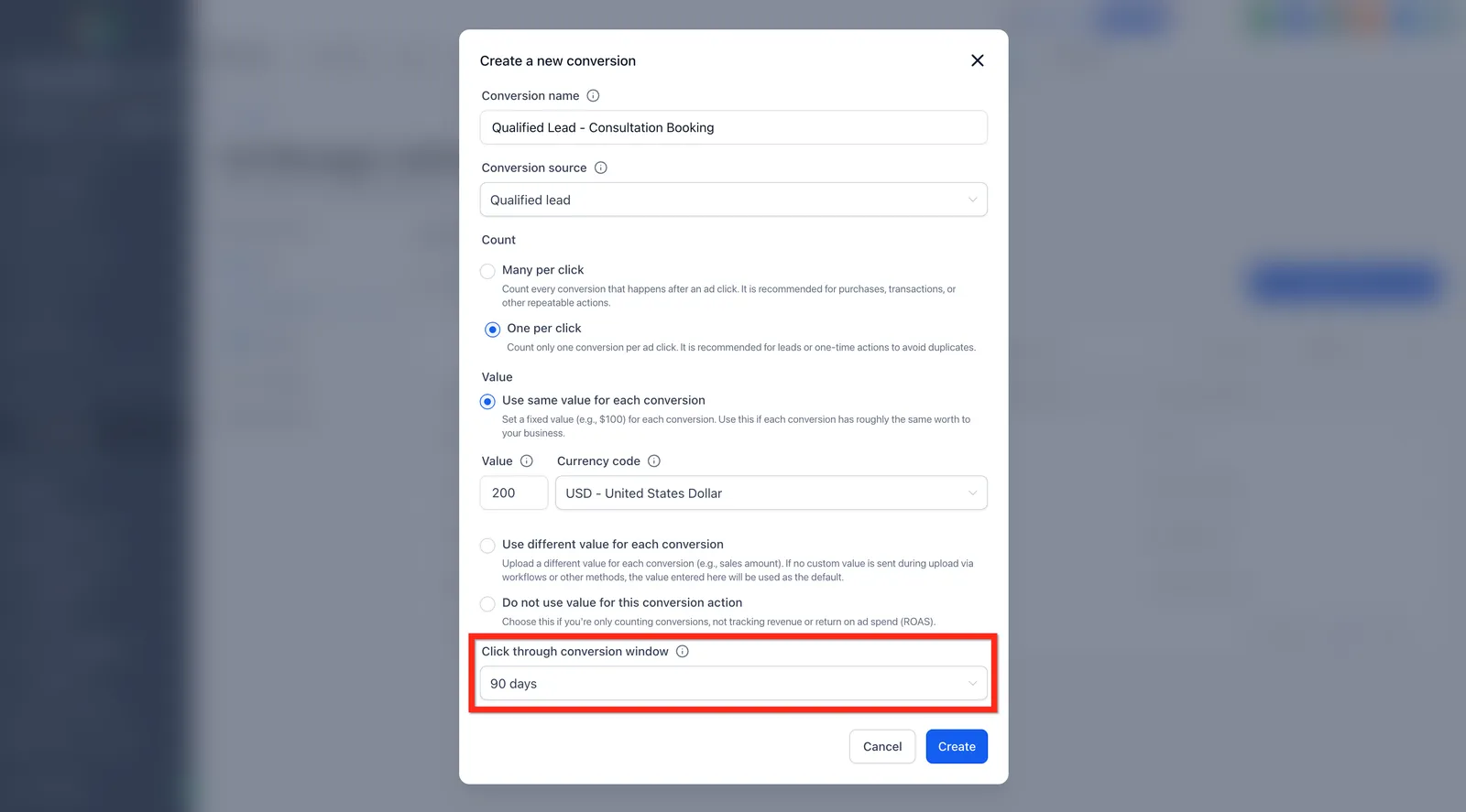 Selezione finestra di conversione