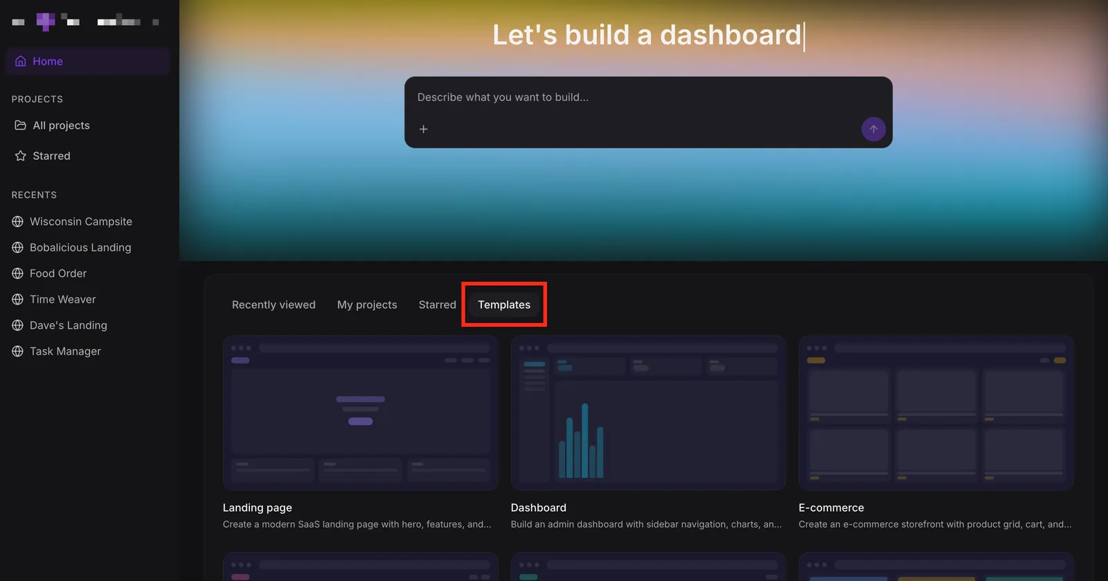 Selezione template in AI Studio