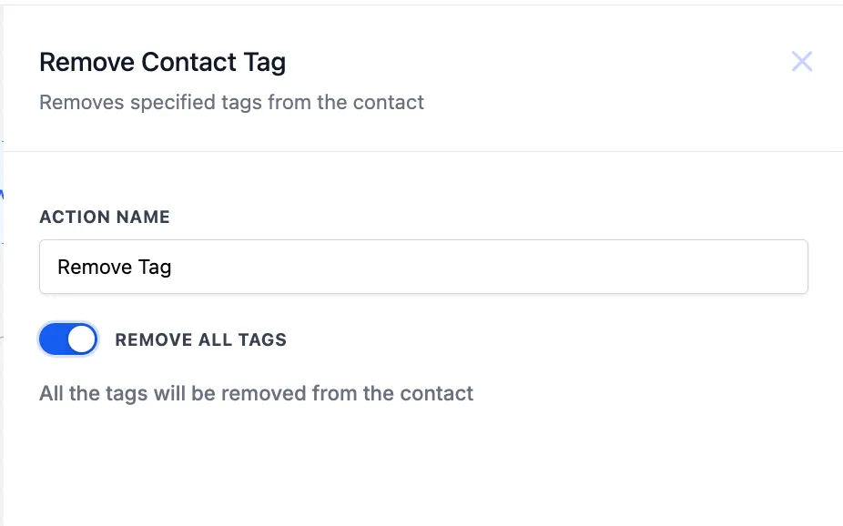 Configurazione azione Rimuovi Tag dal Contatto