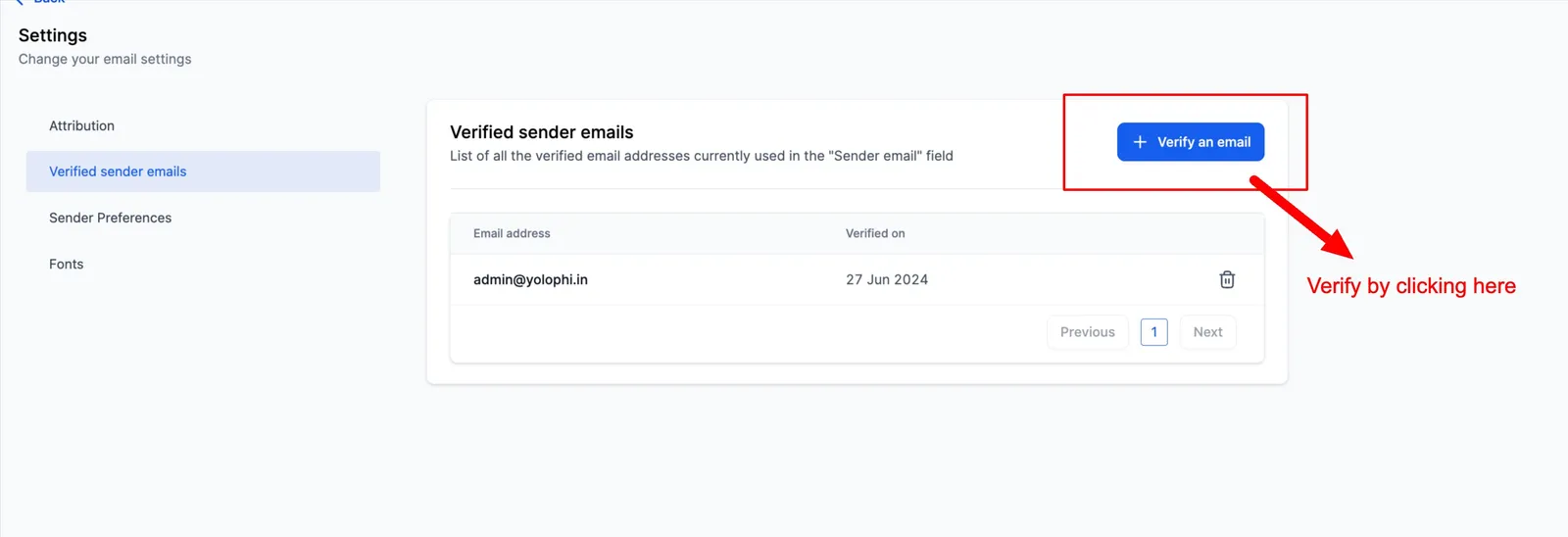 Verifica un indirizzo email dalla pagina Impostazioni