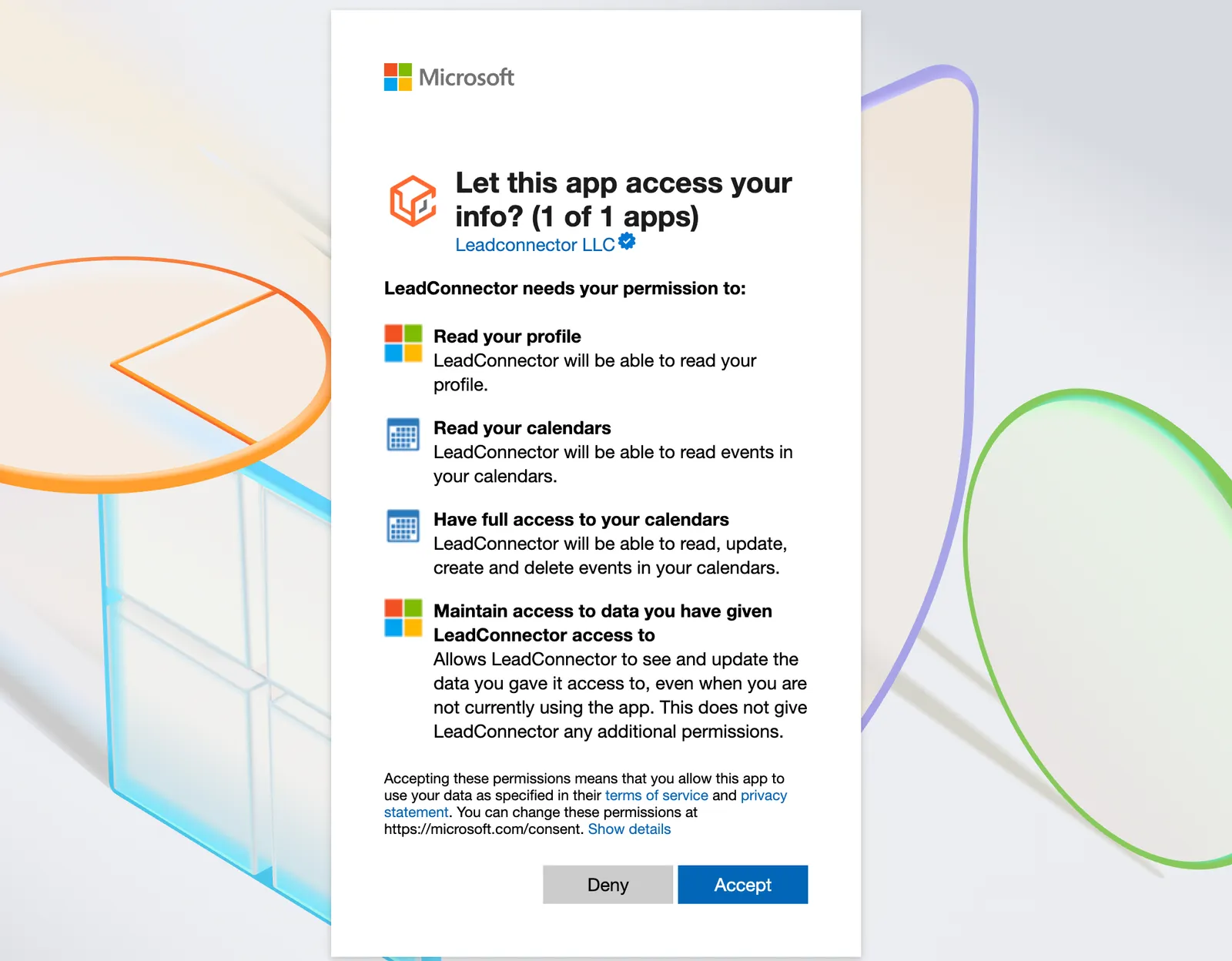 Schermata autorizzazioni Outlook