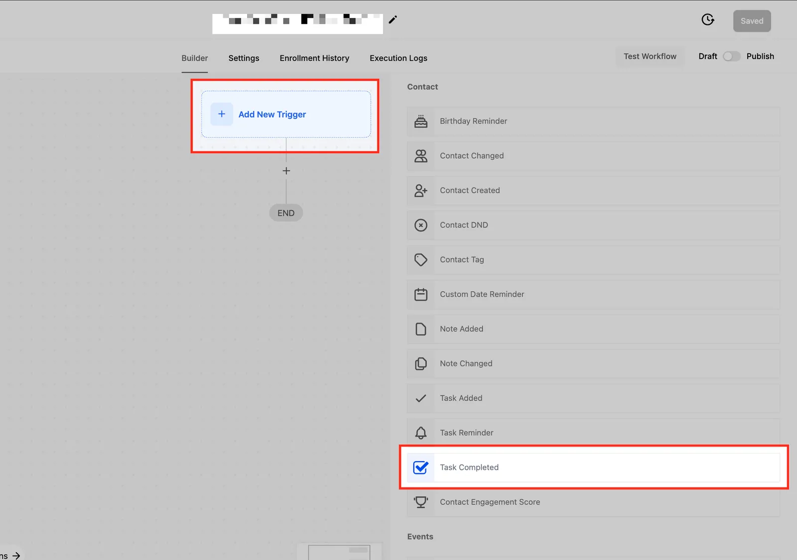 Selezione del trigger Attività Completata in Squadd