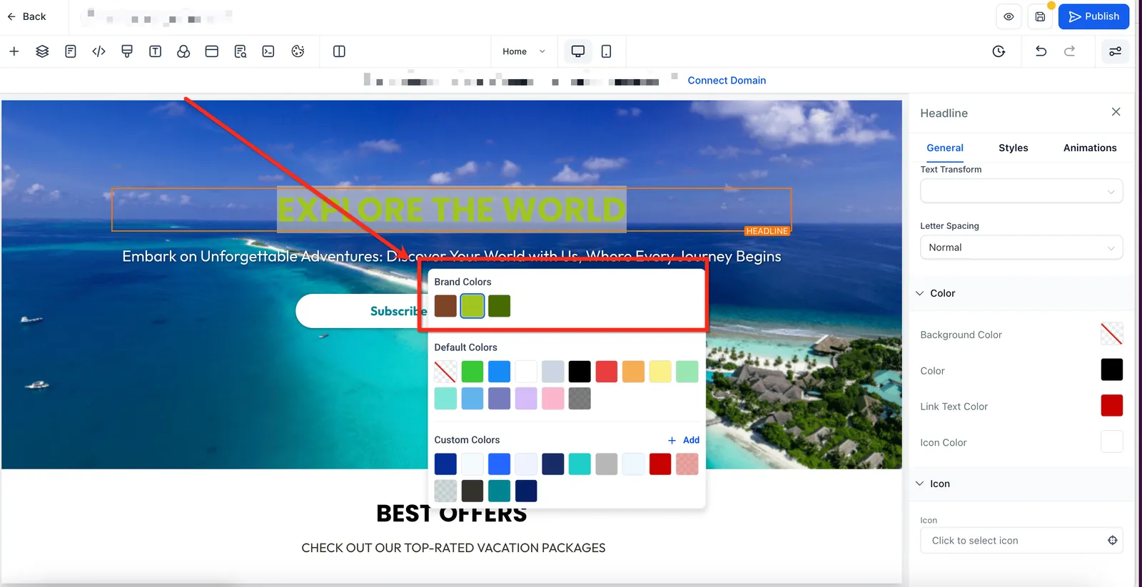 Colori del Brand Board nel selettore colore