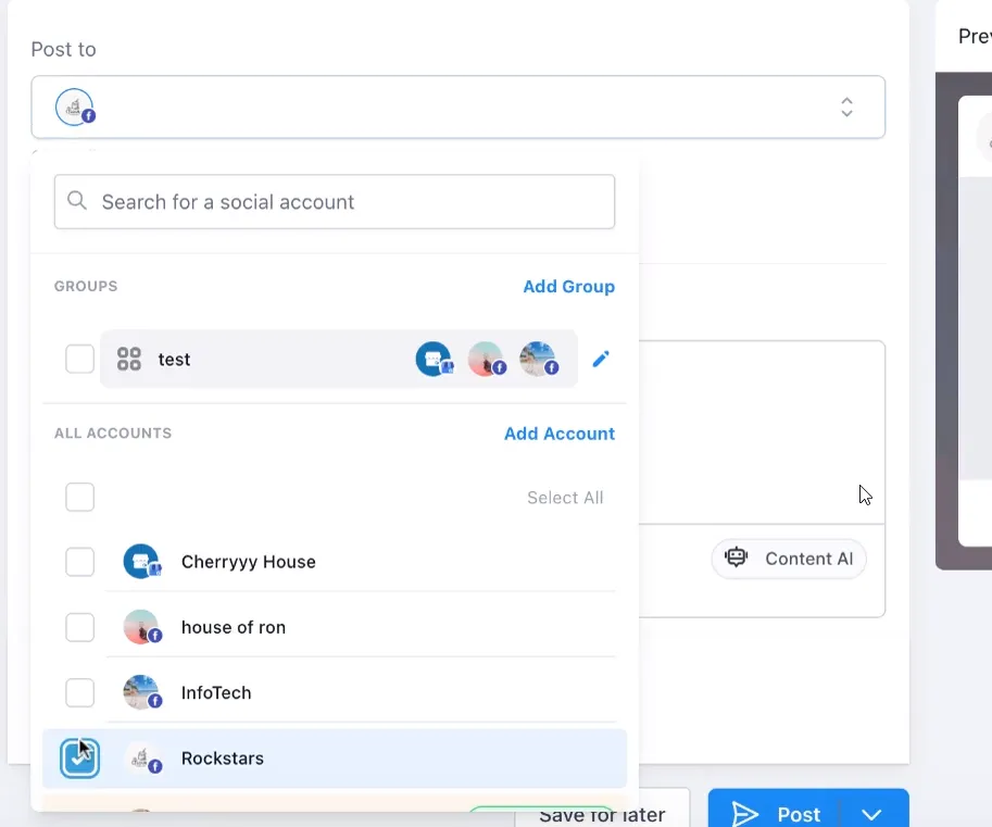 Selezione profili social per il post ricorrente