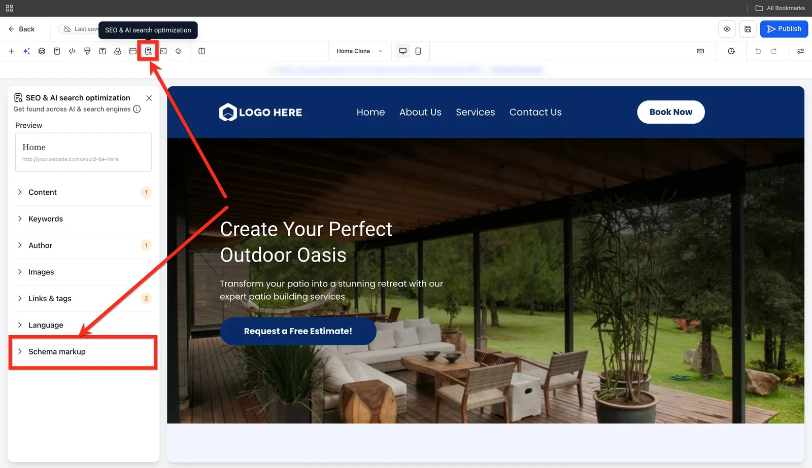 Sezione Schema Markup nelle impostazioni SEO