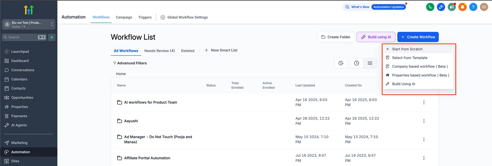 Parti da zero e crea un nuovo workflow