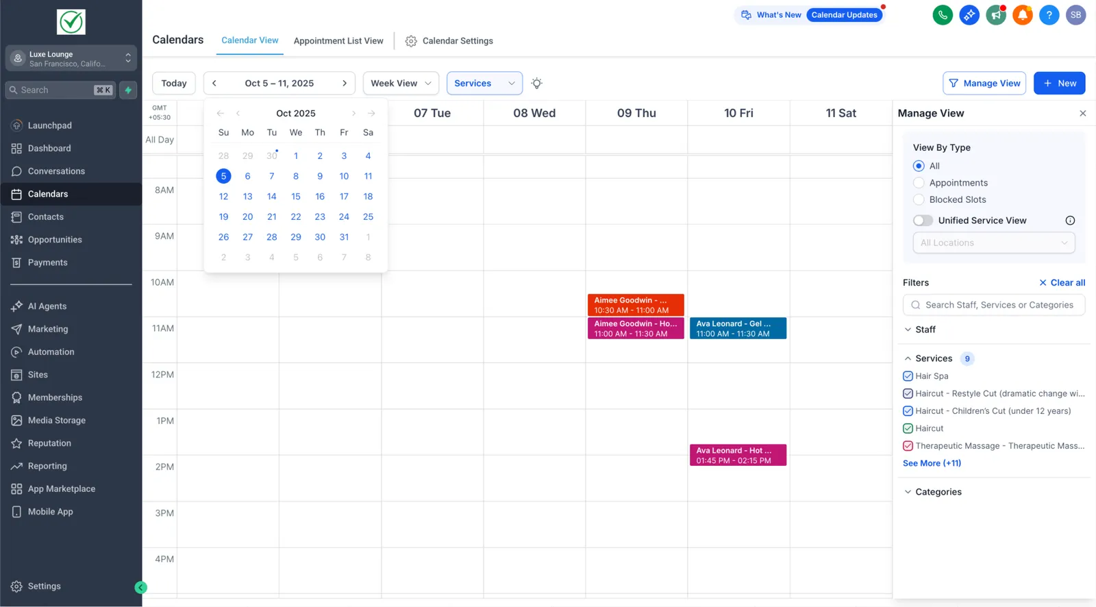 Controlli aggiuntivi del calendario