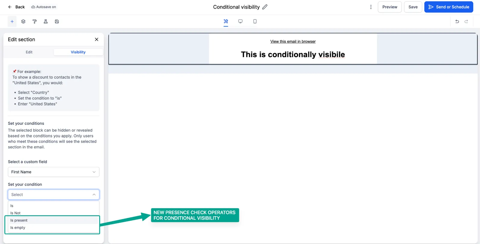 Esempio di regola condizionale sul layout email