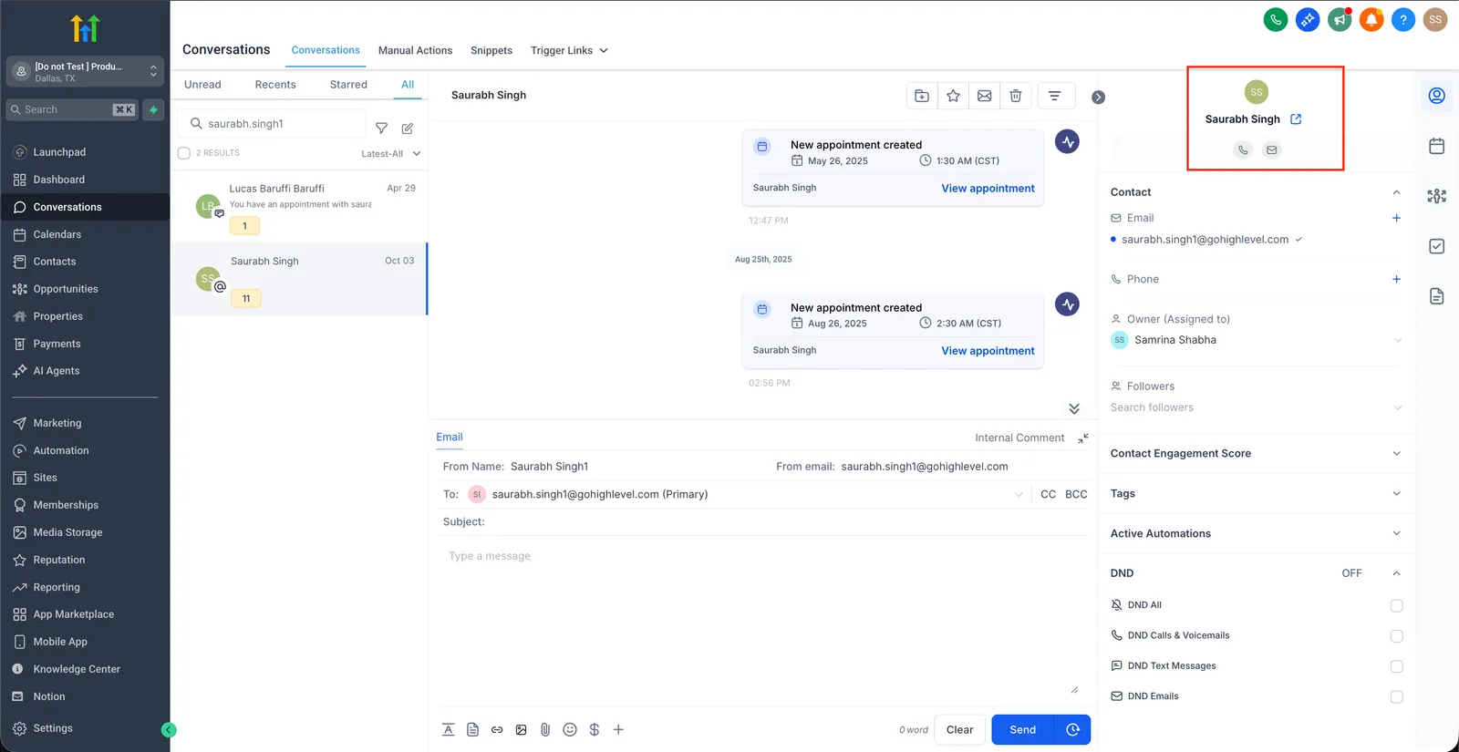 Apri il pannello dettagli contatto dalle Conversazioni