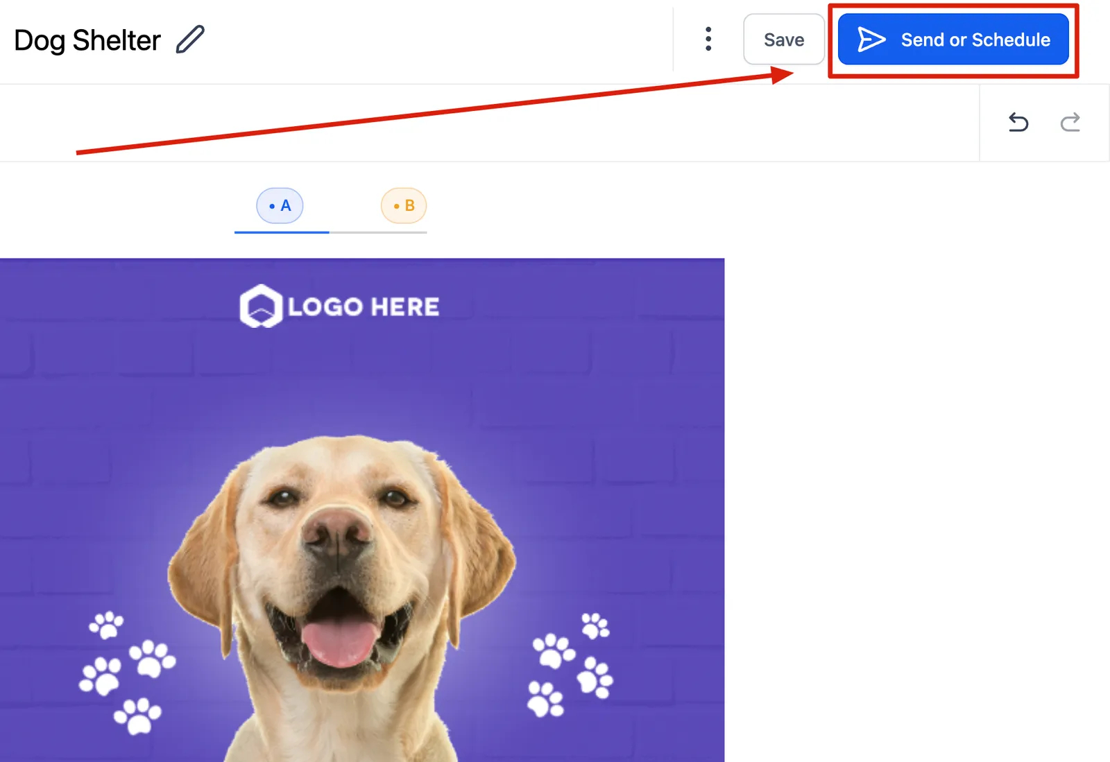 Schermata di creazione campagna email con pulsanti invia e pianifica