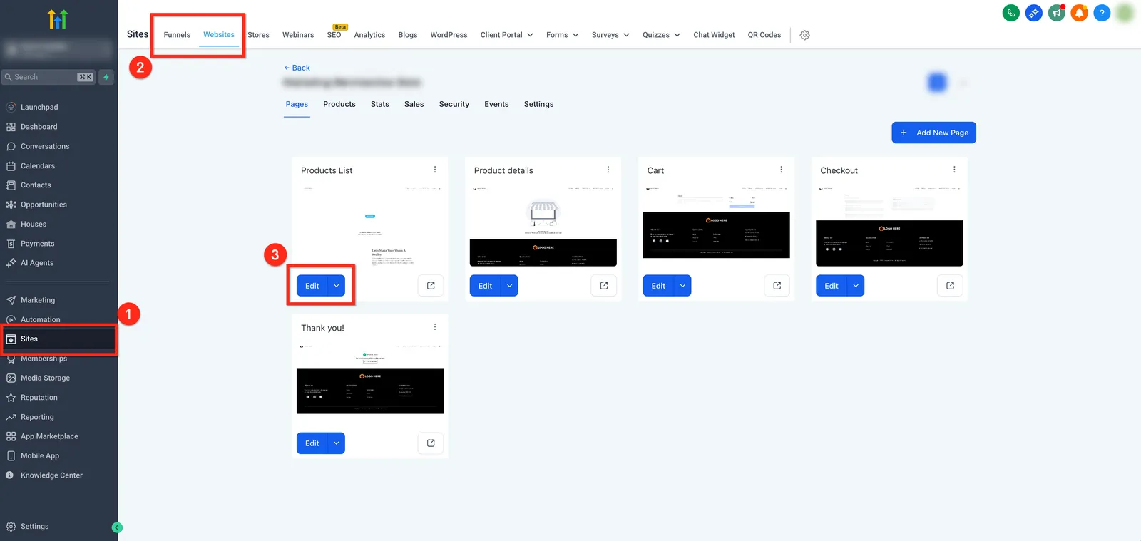 Accesso al page builder da Siti