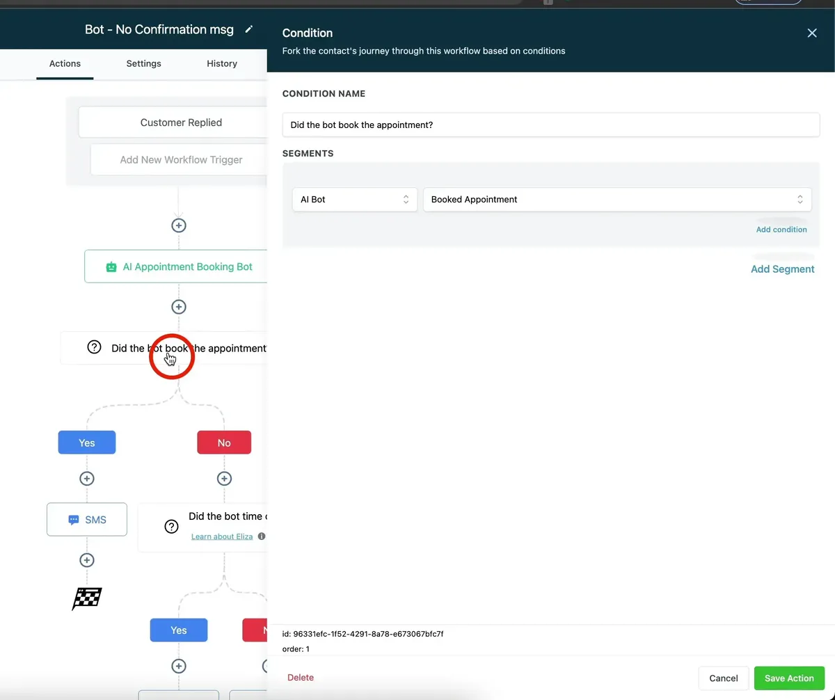 Crea una condizione se il bot ha prenotato un appuntamento.