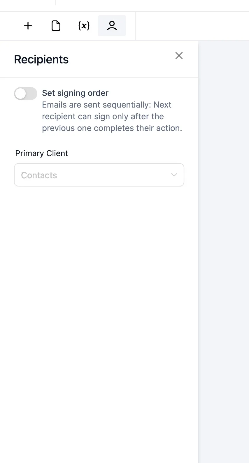 Screenshot dell'interruttore Ordine di Firma