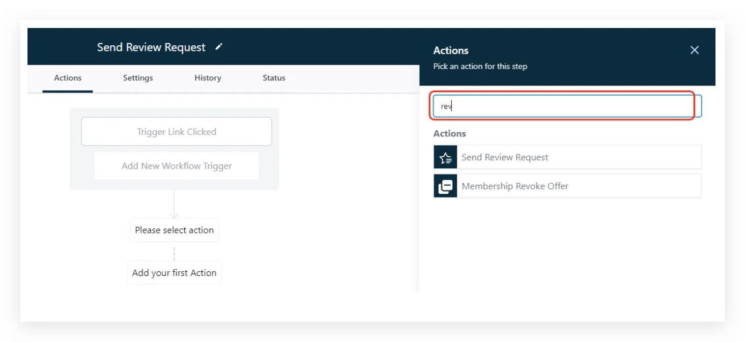 Azione Workflow Invia Richiesta di Recensione