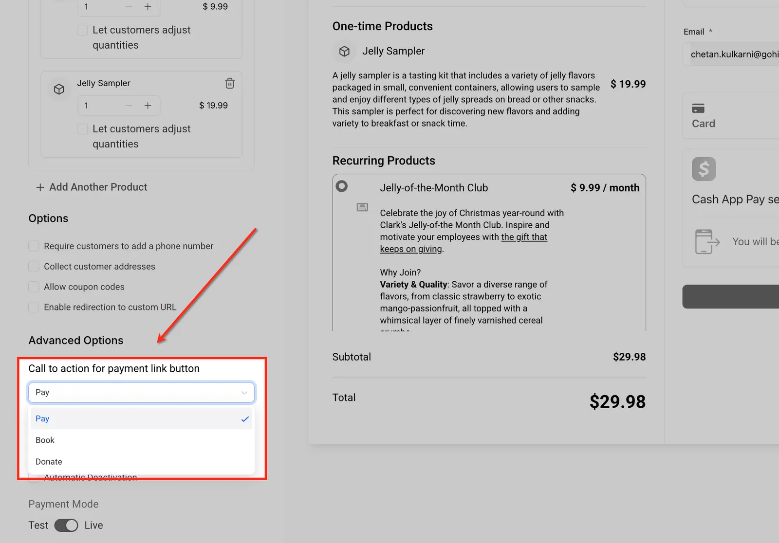 Personalizzazione testo pulsante call-to-action