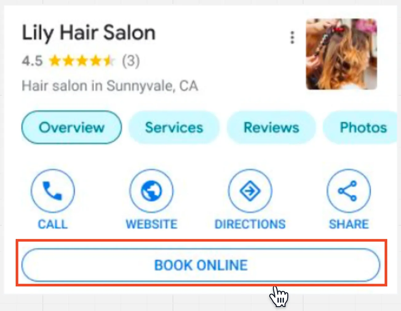Esempio del pulsante Prenota Online su Google My Business