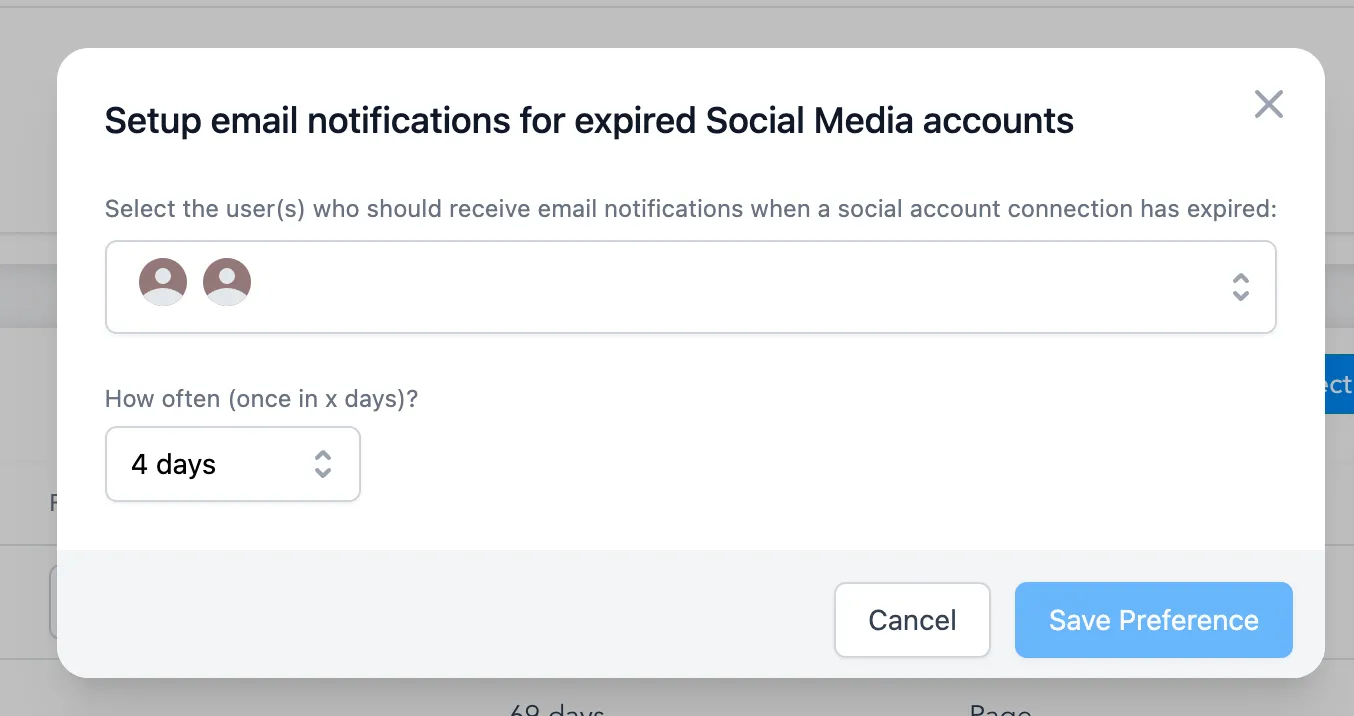Notifica di riconnessione token scaduto Social Planner — esempio 3