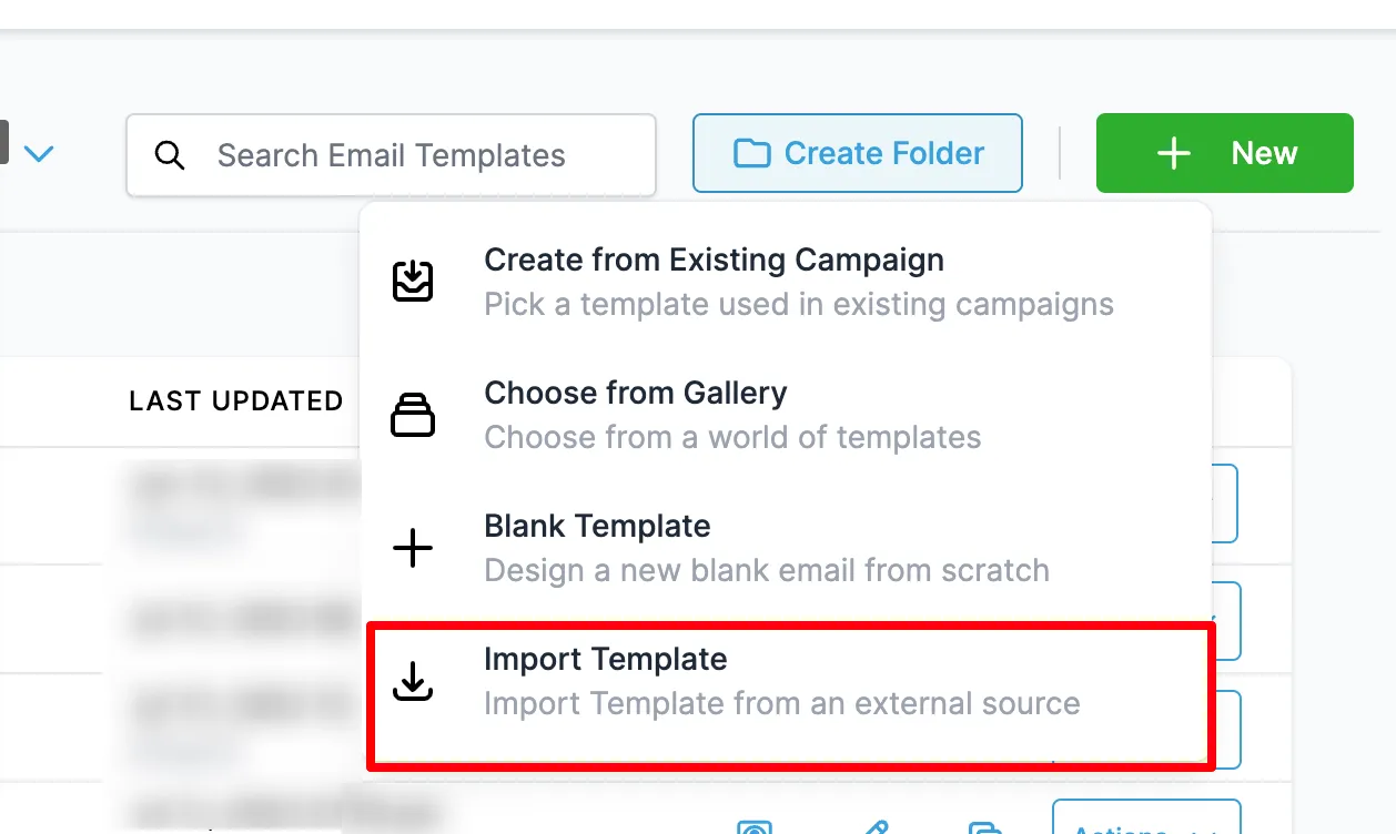 Schermata importazione template email