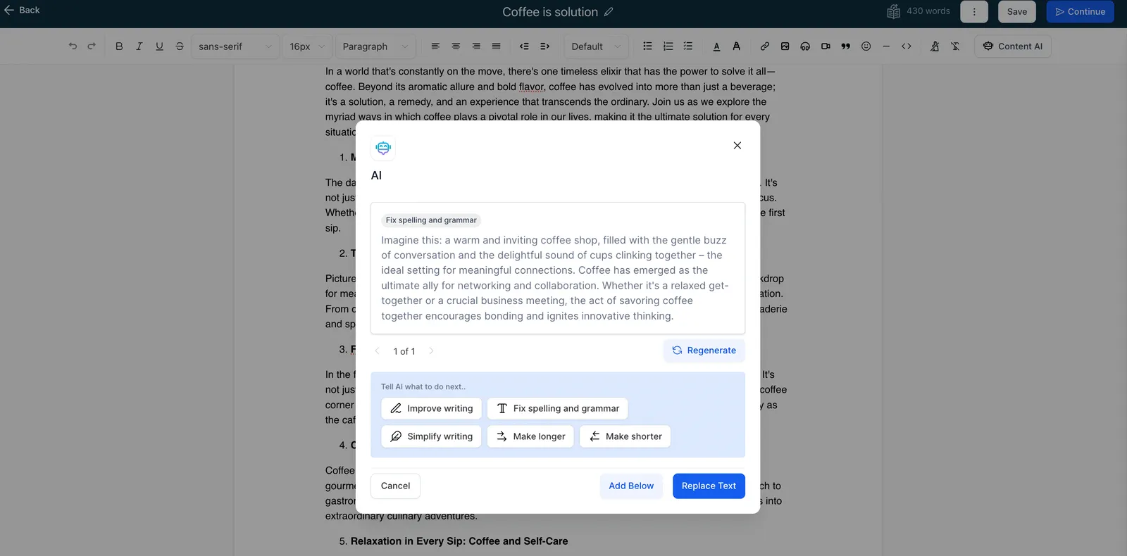 Risultato paginato Content AI