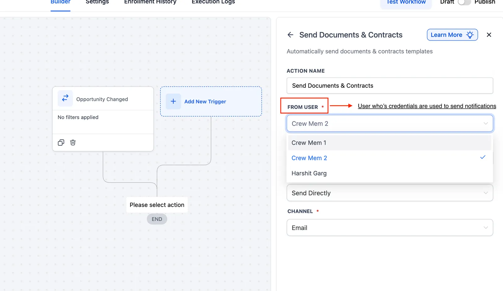 Selezione utente mittente nel Workflow