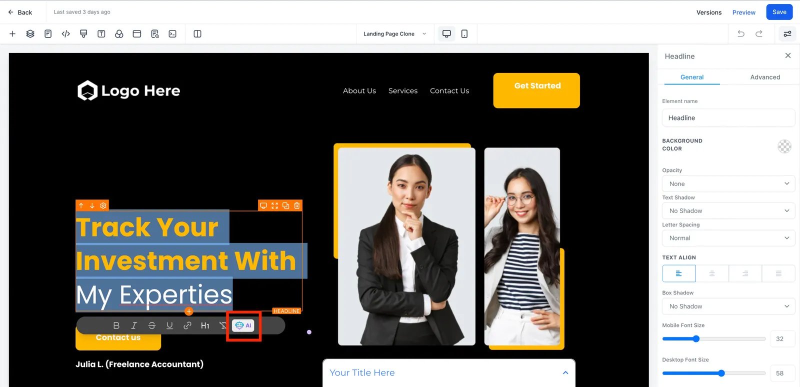 Selezione testo per azione rapida Content AI
