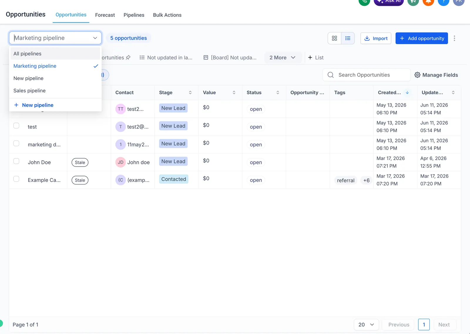 Selezione Tutte le Pipeline dal menu a discesa