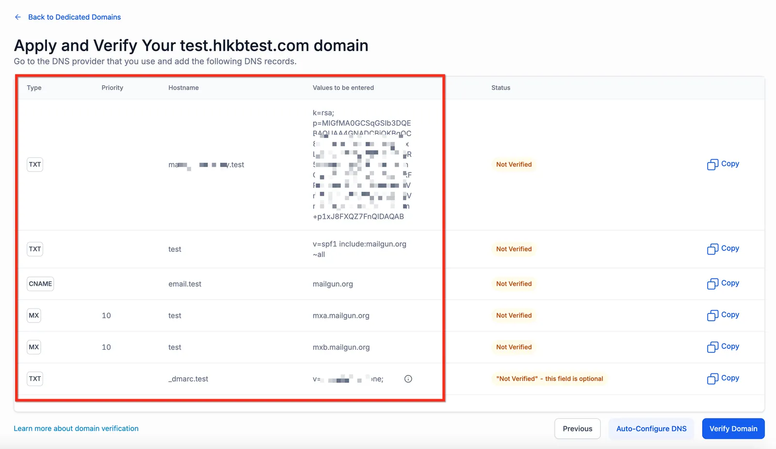 Esempio record DNS