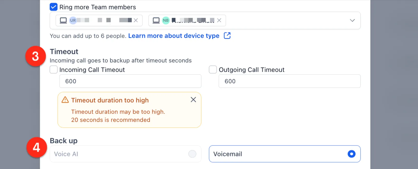 Opzioni di comportamento di backup: Voice AI e Segreteria