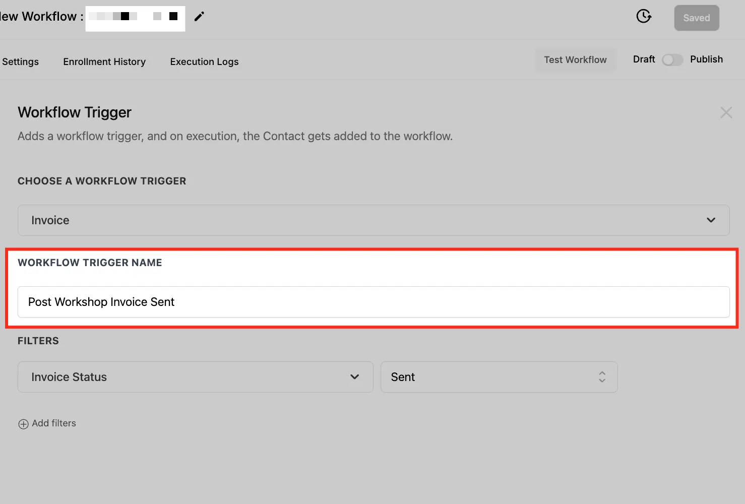 Assegnazione del nome al trigger Fattura