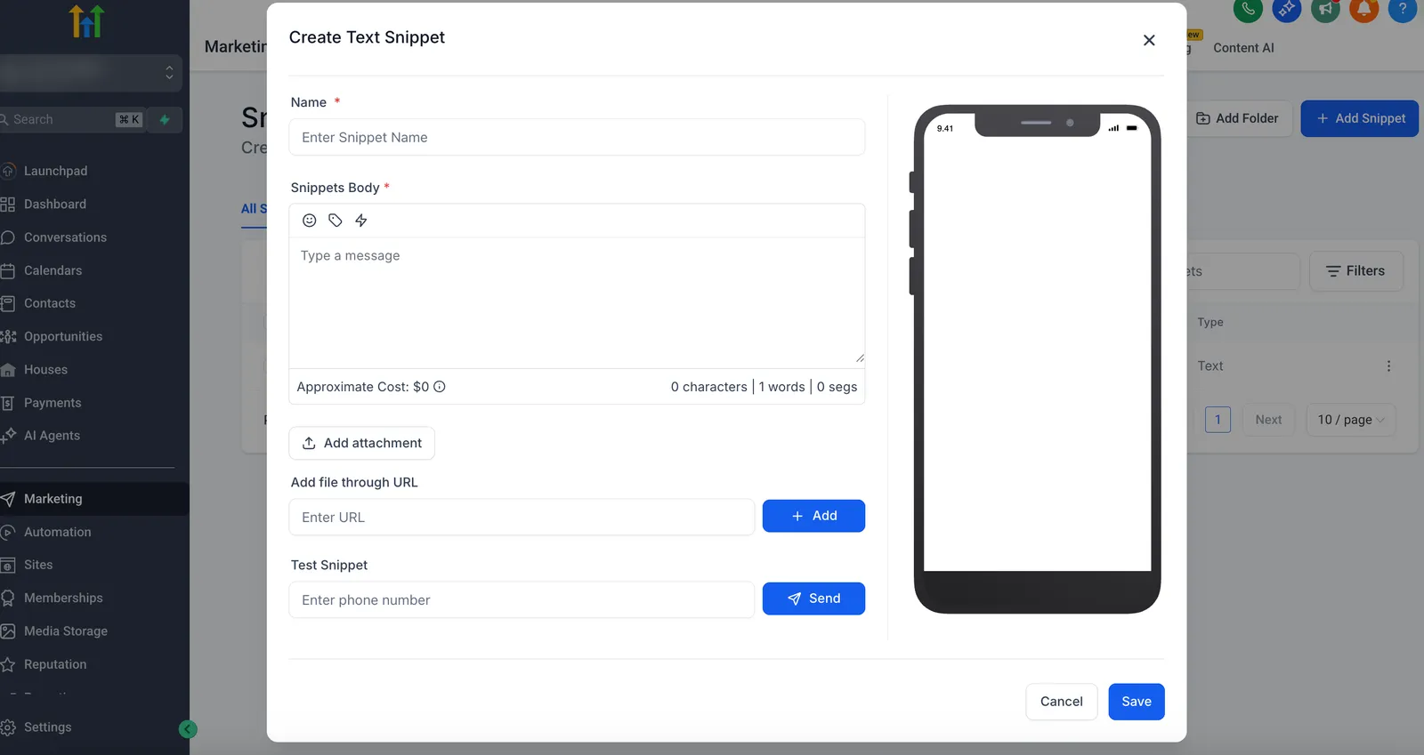 Anteprima mobile dello Snippet con nome descrittivo