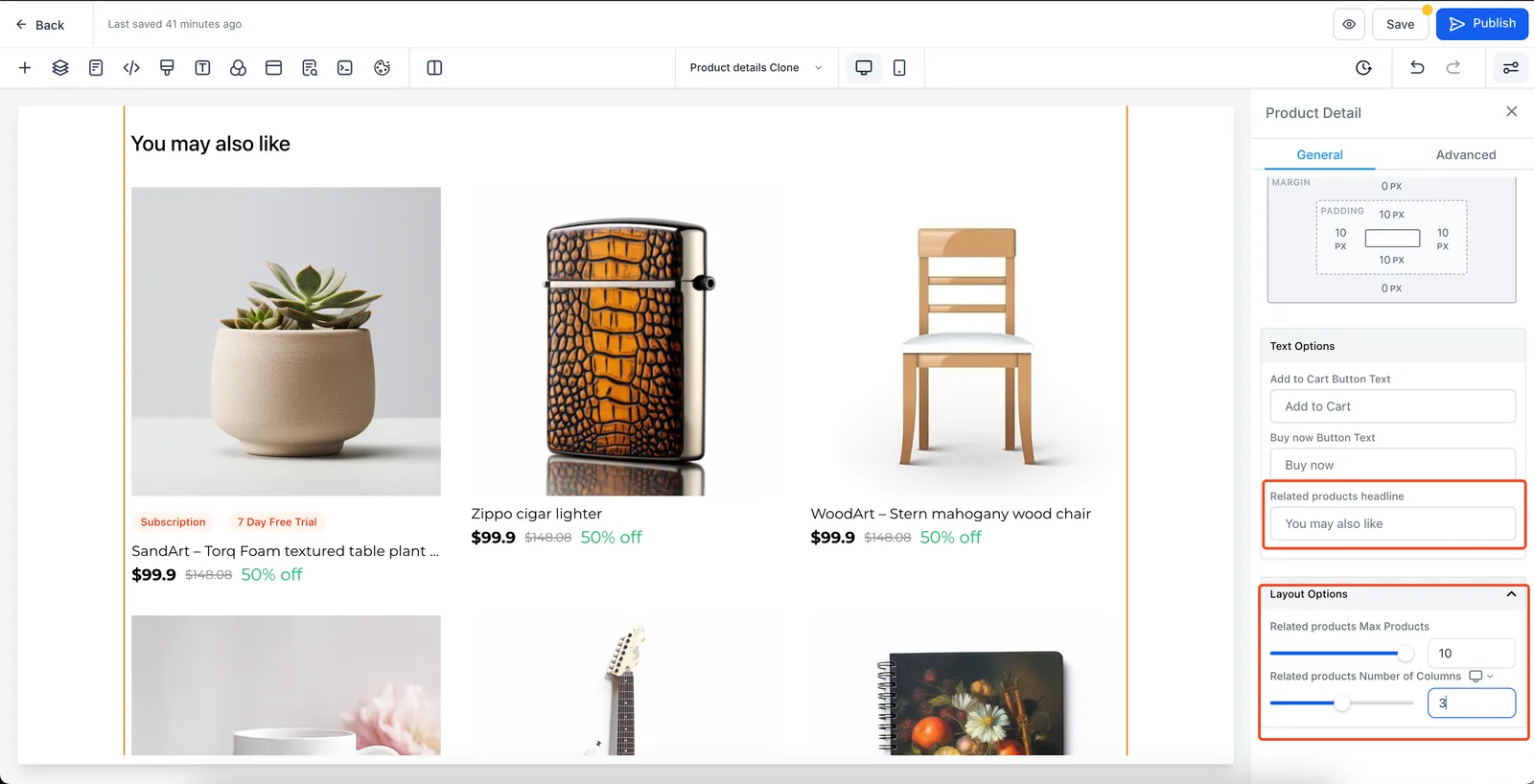 Toggle mostra prodotti correlati abilitato