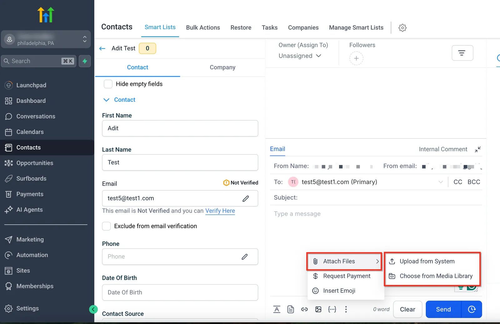 Menu opzioni allegato con due scelte