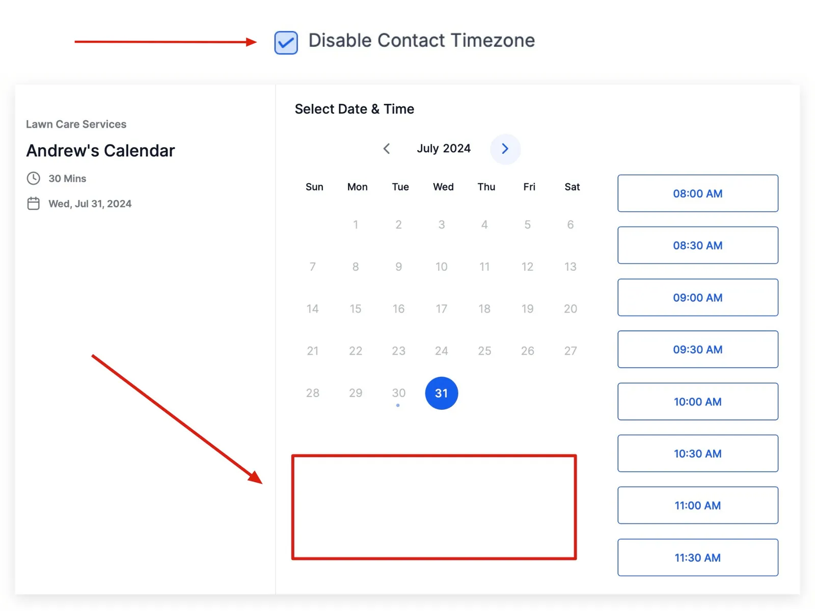 Widget calendario senza selezione fuso orario - funzione disabilitata