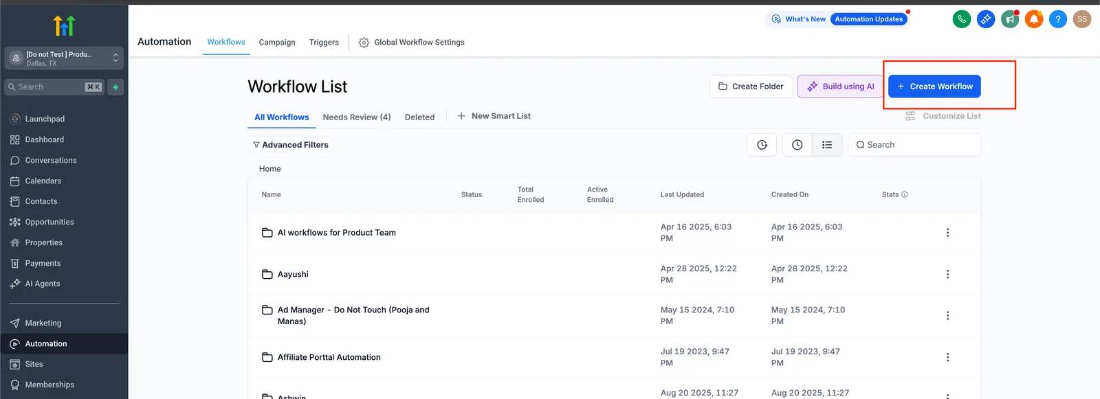 Automazioni > Workflow > Crea Workflow